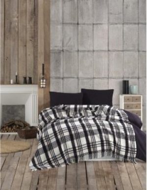 Плед Eponj Home Ekose 150х220 Siyah-Krem Черный-крем (svt-2000022262781)