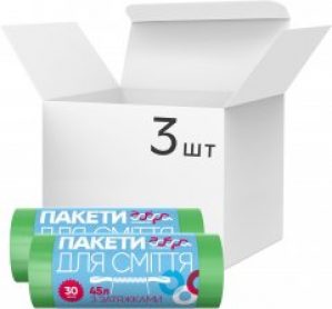 Упаковка пакетов для мусора Добра Господарочка с затяжками 45 л 3 рулона по 30 шт Зеленых (4820086521901)