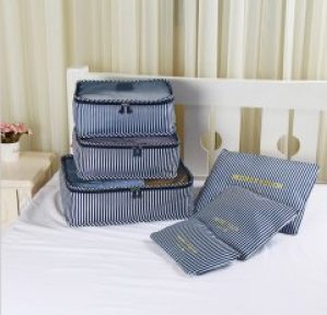 Набор дорожных сумок для путешествия из 6 штук сине-белая полоска