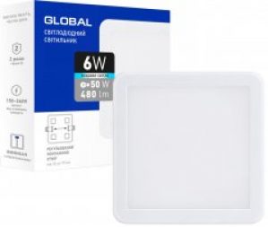 Потолочный светильник GLOBAL SP 6W 4100K квадратный (1-GSP-01-0641-S)