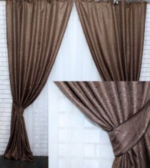 Комплект готовых жаккардовых штор VR-Textil Савана светло-коричневый 2 шт 1