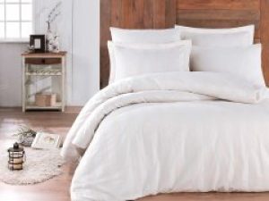 Комплект постельного белья Hobby Exclusive Sateen Diamond Wafel Beyaz 200х220 (8698499137752)