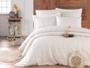 Комплект постельного белья Hobby Exclusive Sateen Diamond Wafel 160х220 Krem (8698499137707)