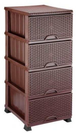 Комод Elif Plastik пластиковый 4 ящика плетёнка коричневый