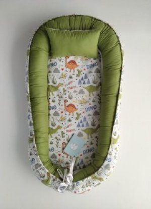 Кокон-гнездышко с подушкой 52х85 см зеленый с динозаврами для новорожденных Добрый Сон 5-02/24