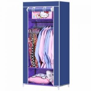 Портативный тканевый шкаф для хранения одежды органайзер складной на 1 секцию с 3 полками 165х45х70см Синий