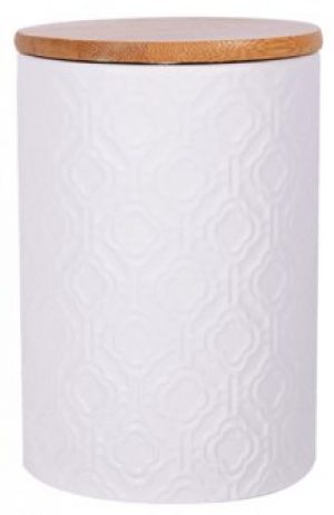 Банка для сыпучих продуктов Lefard 940 с бамбуковой крышкой 10х10х15 см Белая (940-210)