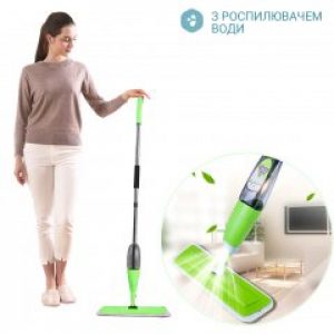 Умная швабра с распылителем и двойной щеткой 3 в 1 Spray Healthy Mop длинная ручка управление разбрызгиванием воды универсальная Зеленая