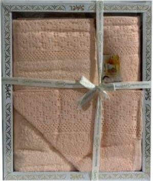 Набор махровых полотенец Sikel кружево Soft 30х50 + 50х90 + 70х140 персиковый (ts-01465)