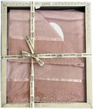 Набор махровых полотенец Sikel лен кружево Grace 30х50 + 50х90 + 70х140 пудровый (ts-02572)