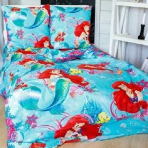 Комплект детское постельное белье полуторка Тиротекс Русалочка Ариэль бирюза