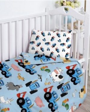 Детское постельное белье синий трактор непоседа