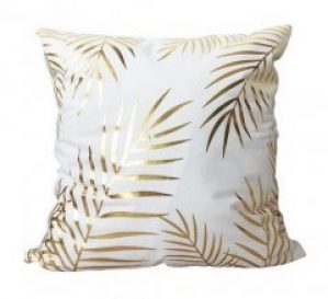 Подушка декоративная с золотистыми элементами тропические листья (VZ001)