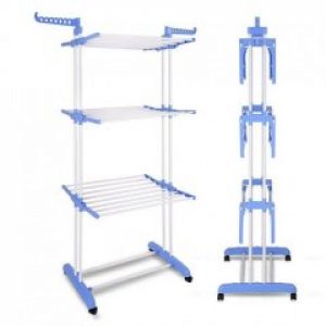 Сушилка для белья и одежды Garment Rack With Wheels напольная раскладная 3 яруса Белая (11667)