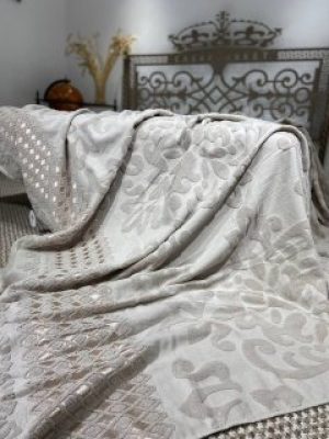 Махровая простынь - покрывало Koloco 200x230 см Молочный