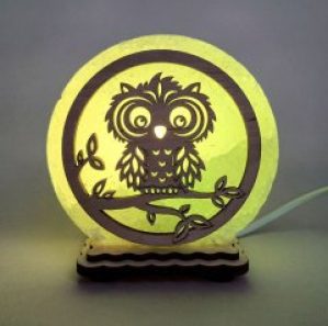 Соляная лампа EcoDecorLamp круглый круглый маленький Совенок на ветке зелёный