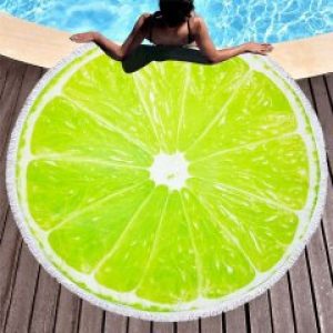 Пляжное круглое полотенце Лайм с бахромой покрывало подстилка коврик каримат для пляжа и для дома с микрофиброй на 2 человека диаметр 150 см BR-8