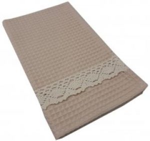 Вафельное полотенце с кружевом Прованс Бежевое 55х33 (4823093430600)