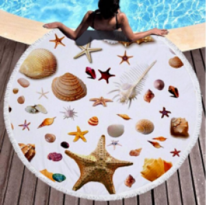 Пляжное круглое полотенце Ракушки с бахрамой