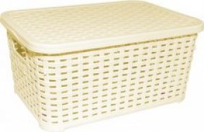 Корзина для хранения Корзина с крышкой PLASTART Ротанг кремовая 10л 34