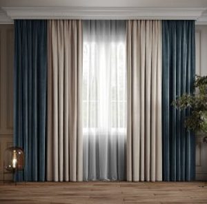 Комплект двухцветные шторы Ann-Tailor микровелюр Серо-голубой с капучино 150x270 см 2 шт (114-196)