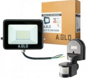 Прожектор светодиодный A.GLO 30W 6400K GL-11-30 + Датчик движения ЕВРОСВЕТ SW-01 (57202)