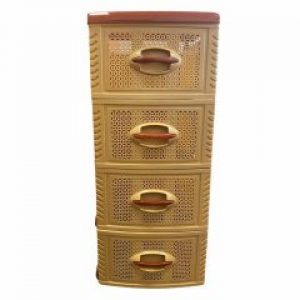 Комод пластиковый для ванной КОНСЕНСУС БЕЖЕВЫЙ С КОРИЧНЕВЫМ 4-ярусный