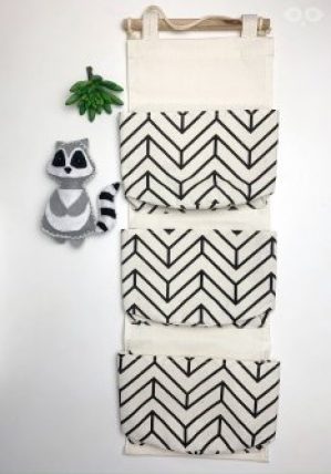 Органайзер текстильный на 3 отделения с карманами RaccoonLand 60х20 см молочный с черным зигзагом