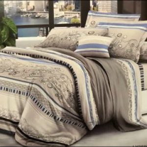 Комплект постельного белья Поликоттон евро (220*215) "Полоса" серо-голубая