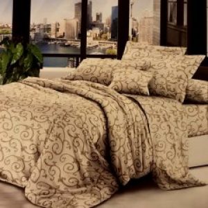 Комплект постельного белья Поликоттон полуторный (150*215) "Вензель" молочный