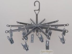 Вешалка вертушка Hanger Зонтик пластмассовая на 20 прищепок серебристого цвета