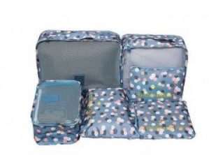 Набор органайзеров для вещей laundry pouch цветочки 6 штук голубой