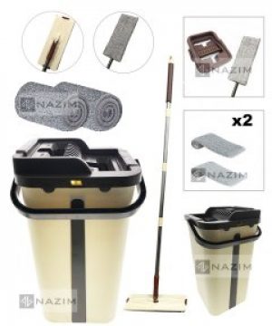 Набор для домашней уборки Комплект легкая вращающаяся швабра с ведром Scratch Cleaning Easy Mop Бежевый с отжимом и складной ручкой Сменные насадки из микрофибры