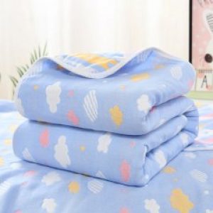 Плед Iev-Style А16 муслиновый 6-ти слойный Облака 110х110 см голубой (2706314)