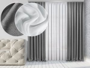 Комплект тюль и шторы Di&Di Натюрель Лен-Блекаут 150х260 2 шт Серые Тюль Лен Лайт 400х260 Белый (ROZ6400063494)