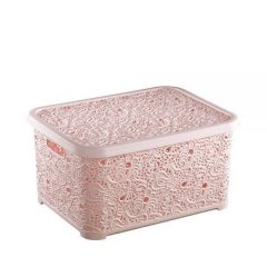 Корзина для хранения с крышкой 10л Elif 377 Ажур розовая