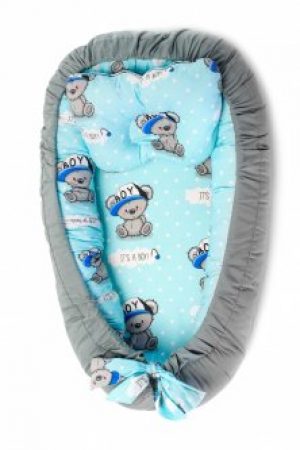 Кокон гнездышко для новорожденных Мишка голубой