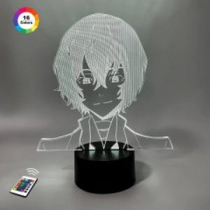 3D ночник "Дазай Осаму" (УВЕЛИЧЕННОЕ ИЗОБРАЖЕНИЕ) подарочная упаковка + 16 цветов + пульт ДУ + сетевой адаптер + батарейки (3ААА)  3DTOYSLAMP