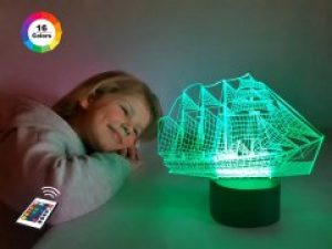 3D ночник "Корабль" (УВЕЛИЧЕННОЕ ИЗОБРАЖЕНИЕ) подарочная упаковка + 16 цветов + пульт ДУ + сетевой адаптер + батарейки (3ААА)  3DTOYSLAMP