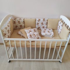 Защита бортики из 12 подушек со съемными наволочками в детскую кроватку / бежево-коричневый цвет / мишки