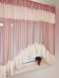 Тюль на кухню Декорин Флоранс Арка Белый с розовым 400х175 см (ROZ6400063460)