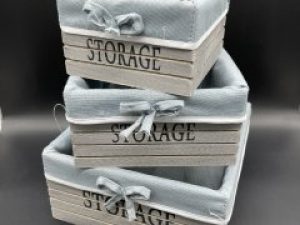 Ящики для хранения декоративные деревянные отделаны тканью 23х23х11 см 3 шт Серый (F-031-3)