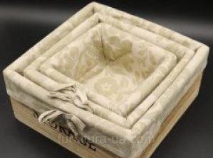 Ящики для хранения декоративные деревянные отделаны тканью 23х23х11 см 3 шт Светло-коричневый (F-031)