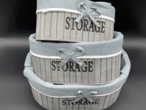 Ящики для хранения декоративные деревянные отделаны тканью 27х18х11 см 3 шт Серый (F-032-4)