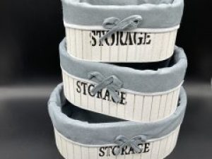 Ящики для хранения декоративные деревянные отделаны тканью 27х18х11 см 3 шт Белый (F-032-2)