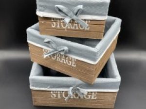 Ящики для хранения декоративные деревянные отделаны тканью 23х23х11 см 3 шт Коричневый (F-031-5)