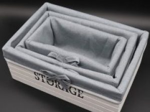 Ящики для хранения декоративные деревянные отделаны тканью 28х19х11 см 3 шт Белый (F-030)