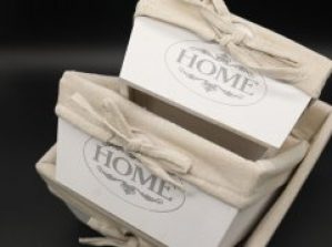 Ящики для хранения декоративные деревянные отделаны тканью 22х22х11 см 3 шт Белый (F-100-2)