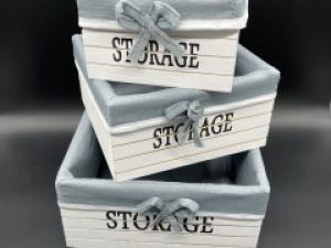 Ящики для хранения декоративные деревянные отделаны тканью 23х23х11 см 3 шт Белый (F-031-4)