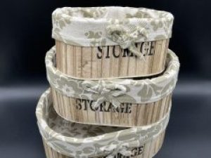 Ящики для хранения декоративные деревянные отделаны тканью 27х18х11 см 3 шт Светло-коричневый (F-032-3)